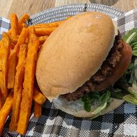 Burger with sweet potato fries at The Ophir Hotel in Orange