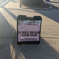 Sign on curb at Testal Mexican Kitchen in Phoenix