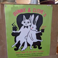 Cute shop logo at Bunny and Clyde's Corner Cafe and Market in Salida