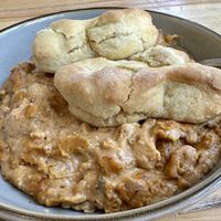 Biscuits and gravy  at Bunny and Clyde's Corner Cafe and Market in Salida