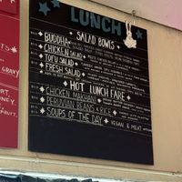 Lunch menu showing vegan options  at Bunny and Clyde's Corner Cafe and Market in Salida