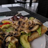 Yummy vegan haggis and mushroom on toast at Cafe U in Kelso