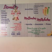 Menu at Bodega de Piñas "Jose" in Puerto Escondido