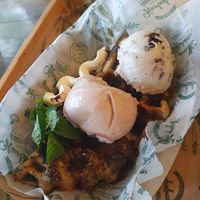 Vegan waffles with ice cream at Hierbabuena Vegan in Buenos Aires