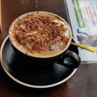 Cappuccino with almond milk at Hierbabuena Vegan in Buenos Aires