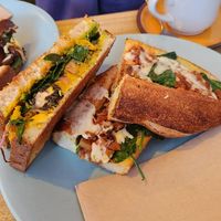 Meatless baguette on the right. Tofu nori toastie on the left. at Gloria in Brunswick