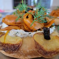 Close up bread with carrot salmon at Baja Wegańska Cukiernia in Warsaw