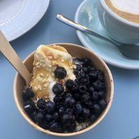 Vegan “soft serve” ice cream with blueberries, caramel and peanuts  at Baja Wegańska Cukiernia in Warsaw
