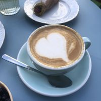 Flat white with hazelnut milk  at Baja Wegańska Cukiernia in Warsaw
