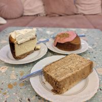 my picks: cheesecake, honey cake and poppy seed bun, all vegan! at Baja Wegańska Cukiernia in Warsaw