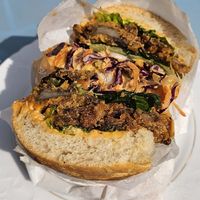 Foccaia oyster mushroom and coleslaw at Baja Wegańska Cukiernia in Warsaw