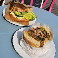 Foccaia and bagel at Baja Wegańska Cukiernia in Warsaw