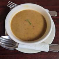 Mung bean mixed veggie soup at Shangri-la Buddha in Albany