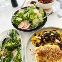 Baked tofu, gem salad, broccolini and beetroot plum bites.  #Veganuary at Dockside in Wellington