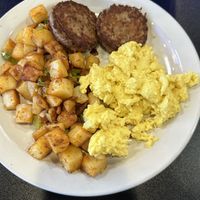 Eggs, NY potatoes, and sausage (vegan)  at Black & Blue Diner in Las Vegas