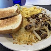 Steak tips & eggs with hash browns & toast   at Black & Blue Diner in Las Vegas