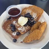 French toast, vegan chicken, added blueberries   at Black & Blue Diner in Las Vegas