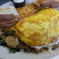 Vegan steak omelette with hashbrowns at Black & Blue Diner in Las Vegas