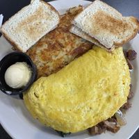“Steak” omelette with shredded hash browns and toast!  at Black & Blue Diner in Las Vegas