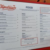 Food menu at Slipstream Brewing Company in Yeerongpilly