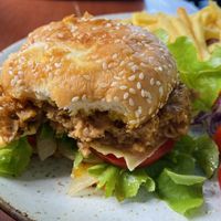 Vegetarian Pork burger  at Vlodge Vegan Hotel in Chiang Mai