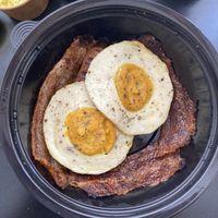 Vegan eggs, bacon and sausages  at Greenish in Tel Aviv