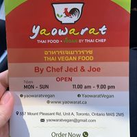 Take out menu at Yaowarat in Toronto