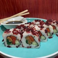 Vegan Pochitoke Roll with seitan at Sushi Playa in Playa Del Carmen