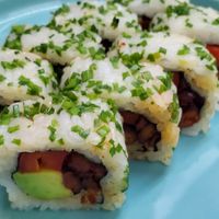 Vegan Pastorcito roll with soy pastor at Sushi Playa in Playa Del Carmen