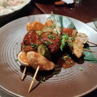 Mixed 'meat' skewers at Franchia Vegan Cafe in New York City