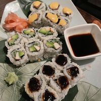 Roll combo (california roll, crispy tofu skin roll, spicy chicken roll)  at Franchia Vegan Cafe in New York City