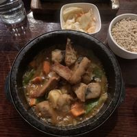 My Korean hot pot was so hot it was still bubbling when they brought it.  at Franchia Vegan Cafe in New York City