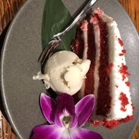 Red Velvet Cake w/Vanilla Ice Cream  at Franchia Vegan Cafe in New York City