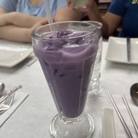 Ube “latte” (oat milk drink)  at Franchia Vegan Cafe in New York City