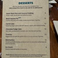 Menu - Desserts at Franchia Vegan Cafe in New York City