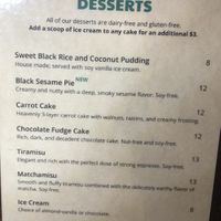 Dessert menu   at Franchia Vegan Cafe in New York City