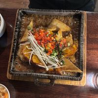 Outstanding tofu eggplant and squash dish!   at Franchia Vegan Cafe in New York City