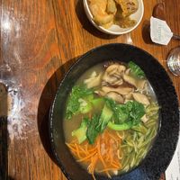 Udon “shrimp” noodles  at Franchia Vegan Cafe in New York City