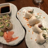 Sushi and “duck” bun at Franchia Vegan Cafe in New York City
