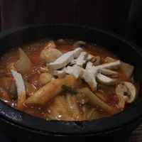 Spicy rice cake stew (very very spicy!) at Franchia Vegan Cafe in New York City