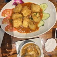 Chili tofu!  at Franchia Vegan Cafe in New York City