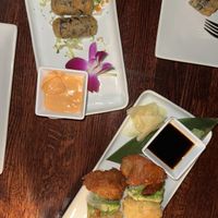 Japchae and rainbow roll  at Franchia Vegan Cafe in New York City