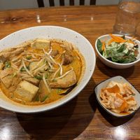 Penang Noodles with salad and pickled veggie  at Franchia Vegan Cafe in New York City