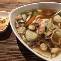 Dumpling soup & kimchi 🤤 at Franchia Vegan Cafe in New York City