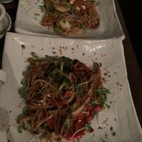 Top: spicy franchia noodles, Bottom: drunken basil noodles at Franchia Vegan Cafe in New York City