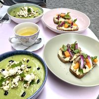 Cold courgette soup with tartine   at Garden in Angouleme