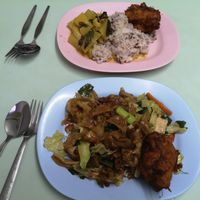 Kind of Pad See Ew with amazing mock meat and rice with veggies and same mock meat. at Tien Sin - Si Wiang in Bangkok