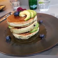 Main / Vegan pancakes with spirulina (Sinner stack) at The Avocado Show in Madrid