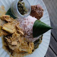 The Nasi Padang has a distinctive flavor, even though it's plant-based. The other dishes on the menu are equally delicious. at Soedirman Coffee & Eatery in Bandung