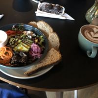 Jungle salad, peanut butter button and hot chocolate   at Maloca Coffee & Food in Bodo